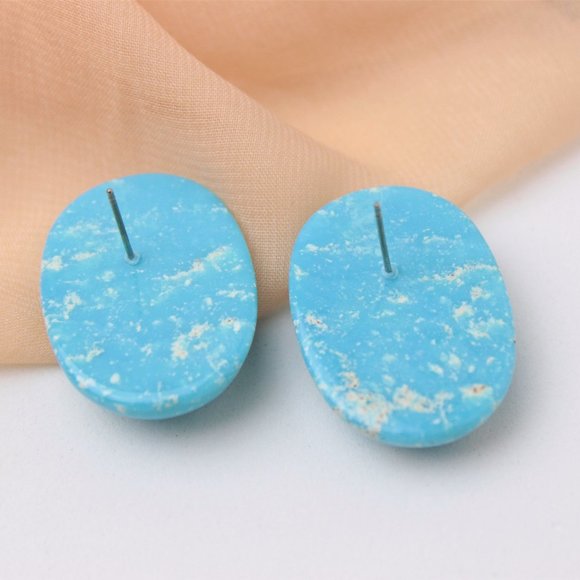 🌹Vintage Glorius sky blue oval shape stud earring - Picture 5 of 15